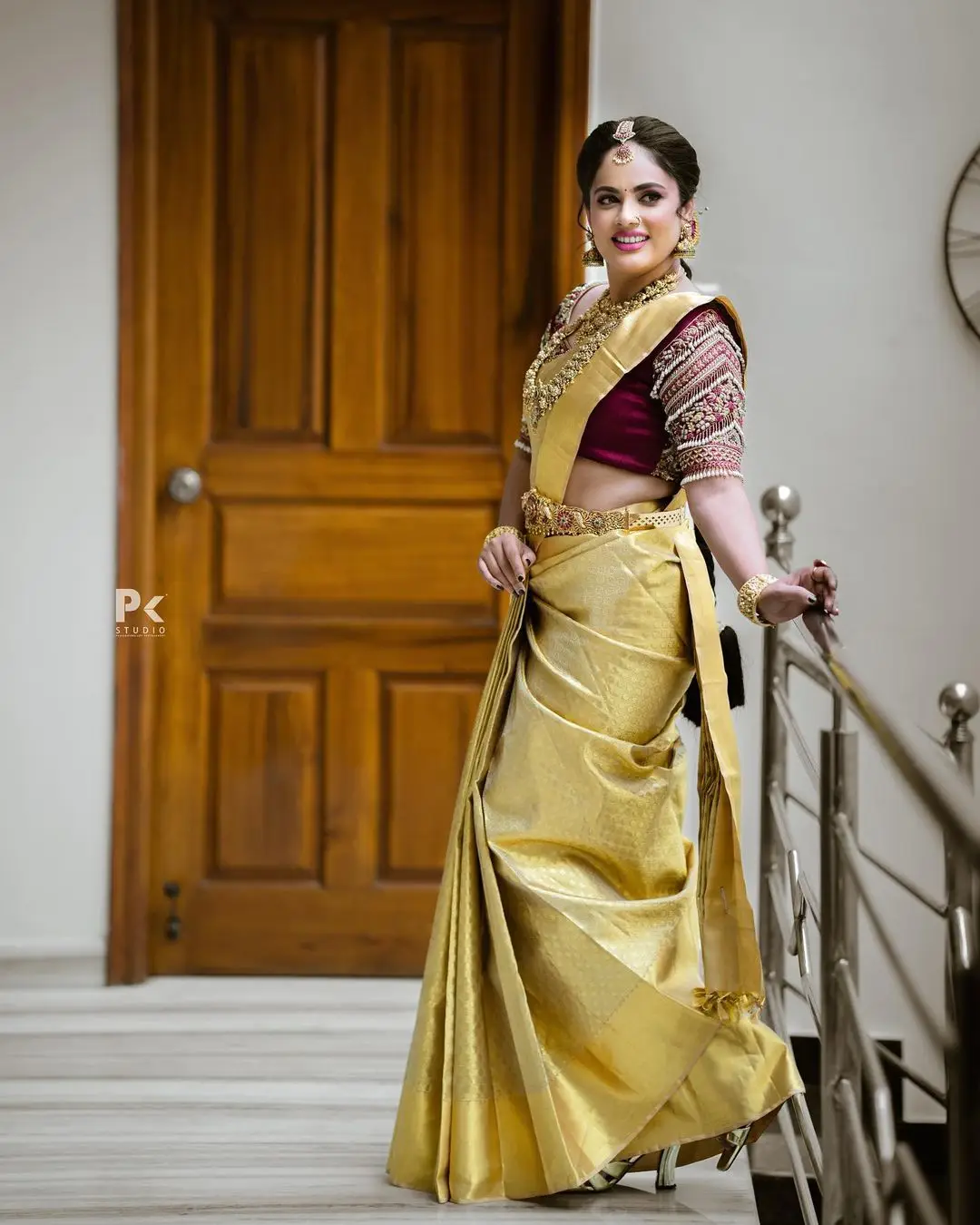 Nandita Swetha in Indian Traditional Yellow Saree Blouse